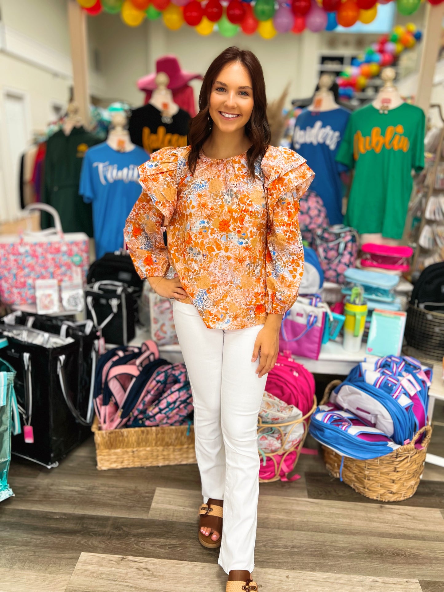 Abbigail Orange Mix Flutter Sleeve Top