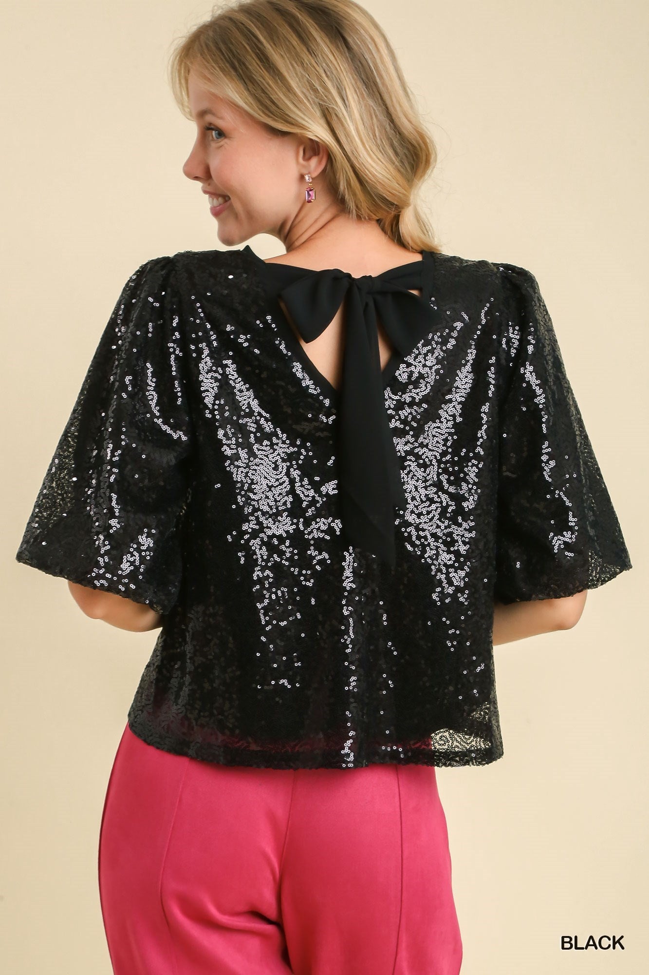 Becca Black Bow Back Sparkle Top