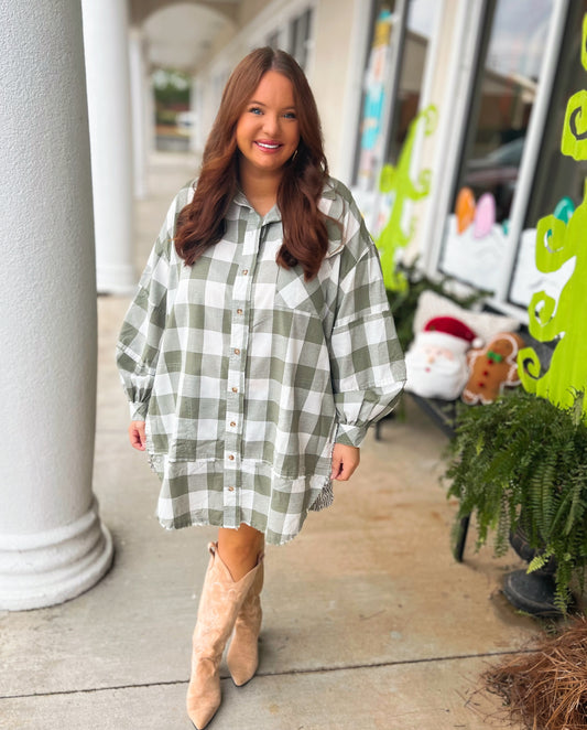 Curvy Sierra Sage Button Down Shirt Dress