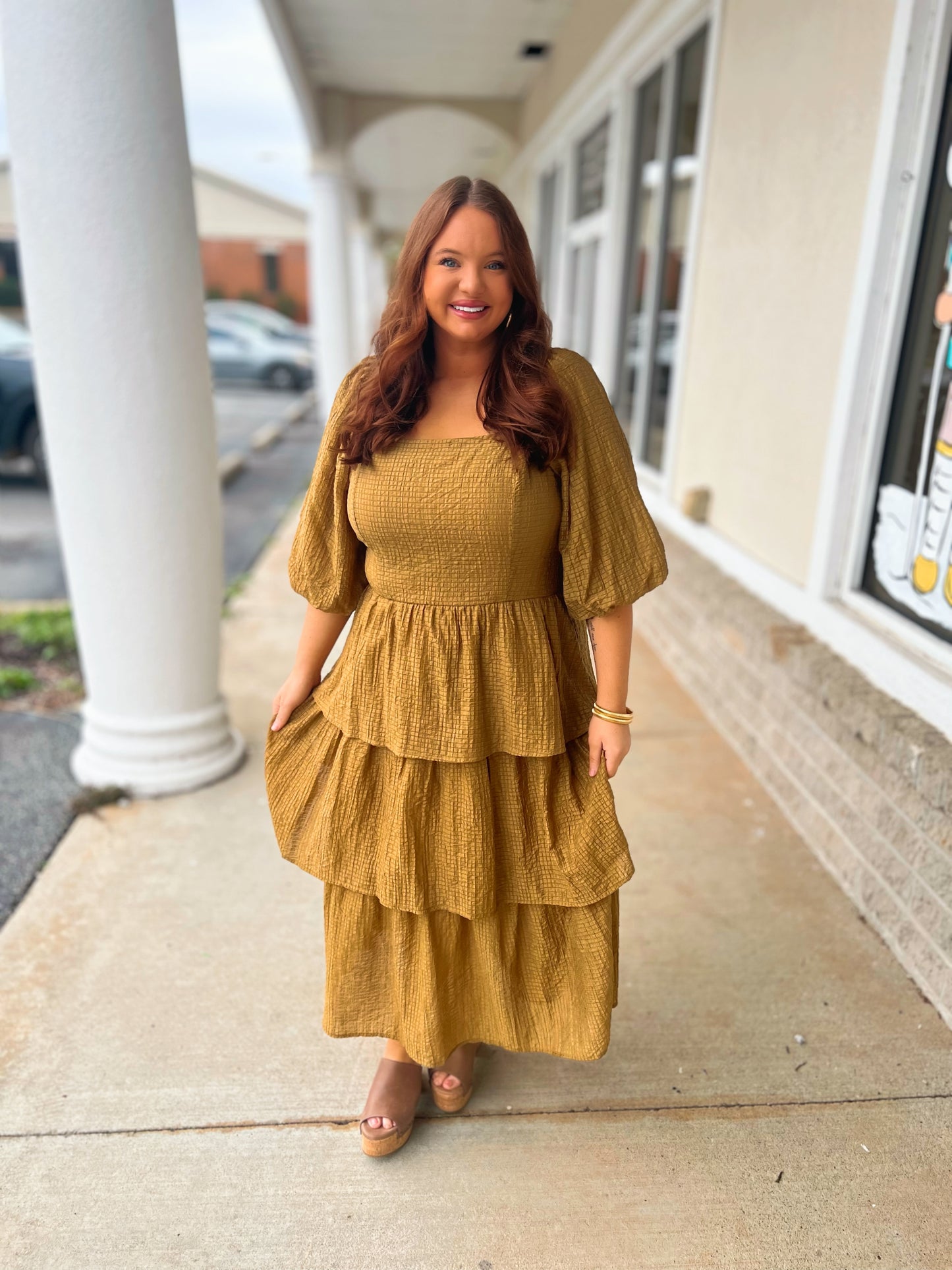 Curvy Giselle Tiered Textured Midi Dress