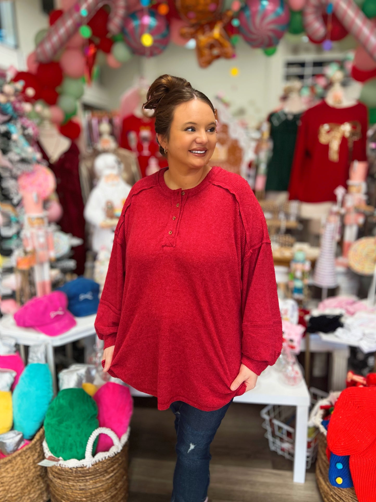 Curvy Brushed Hadley Henley Sweater