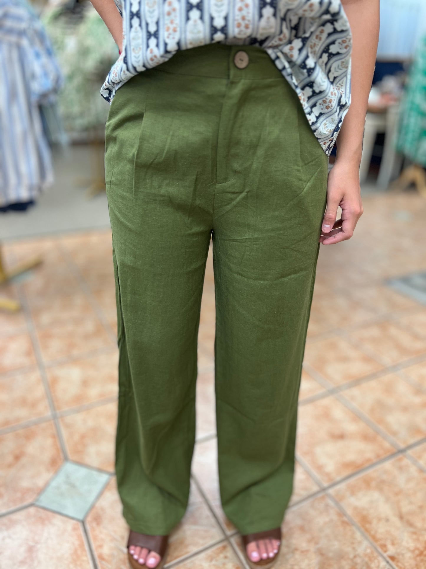 Office Babe Button Front Linen Pants