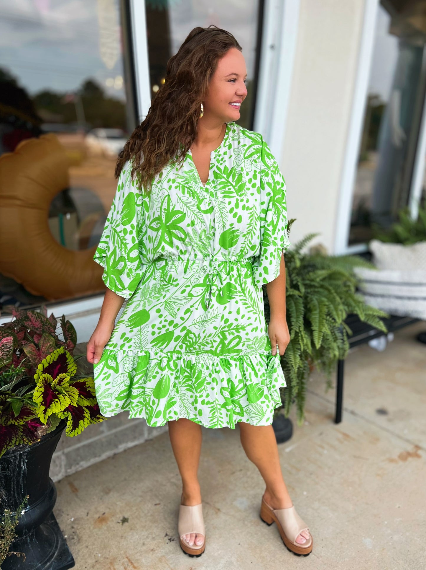 Curvy Floral Lime Lined Dress