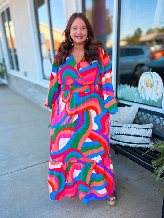 Curvy Multi Color Geo Maxi Dress