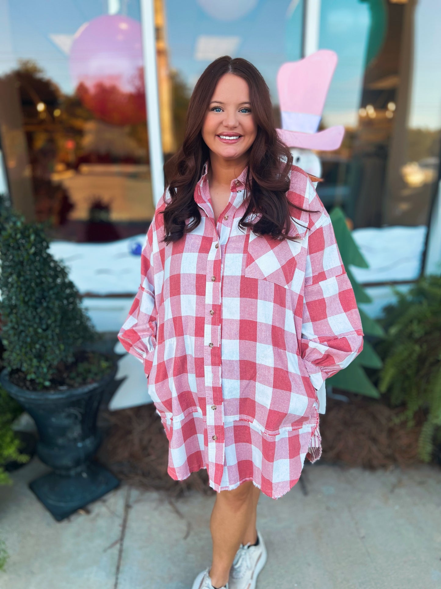 Curvy Calah Cinnamon Flannel Shirt Dress