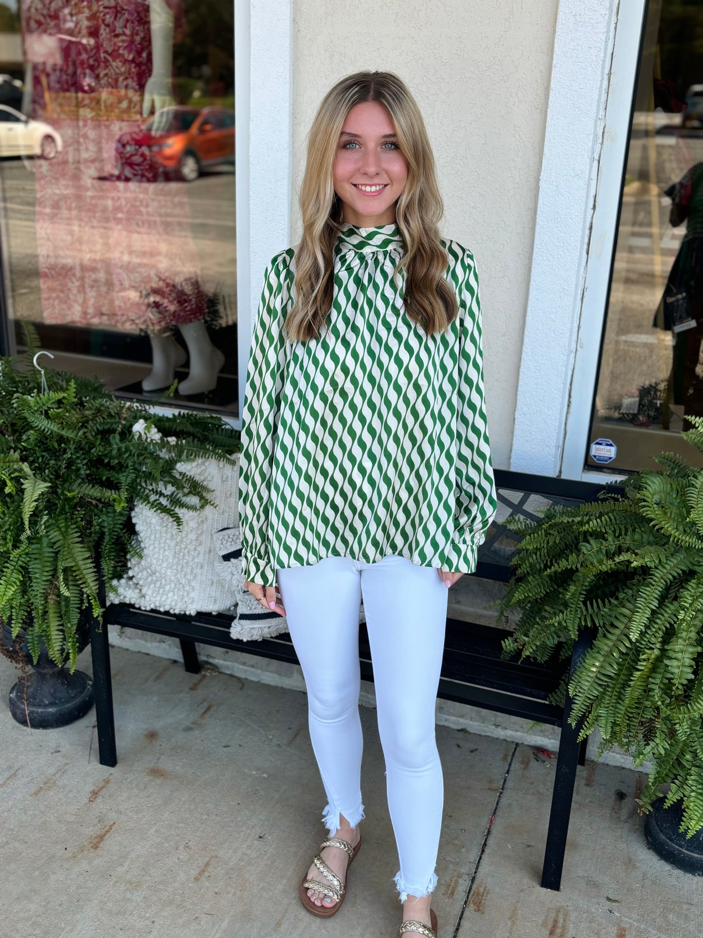 Shelby Green Mixed Contrast Top