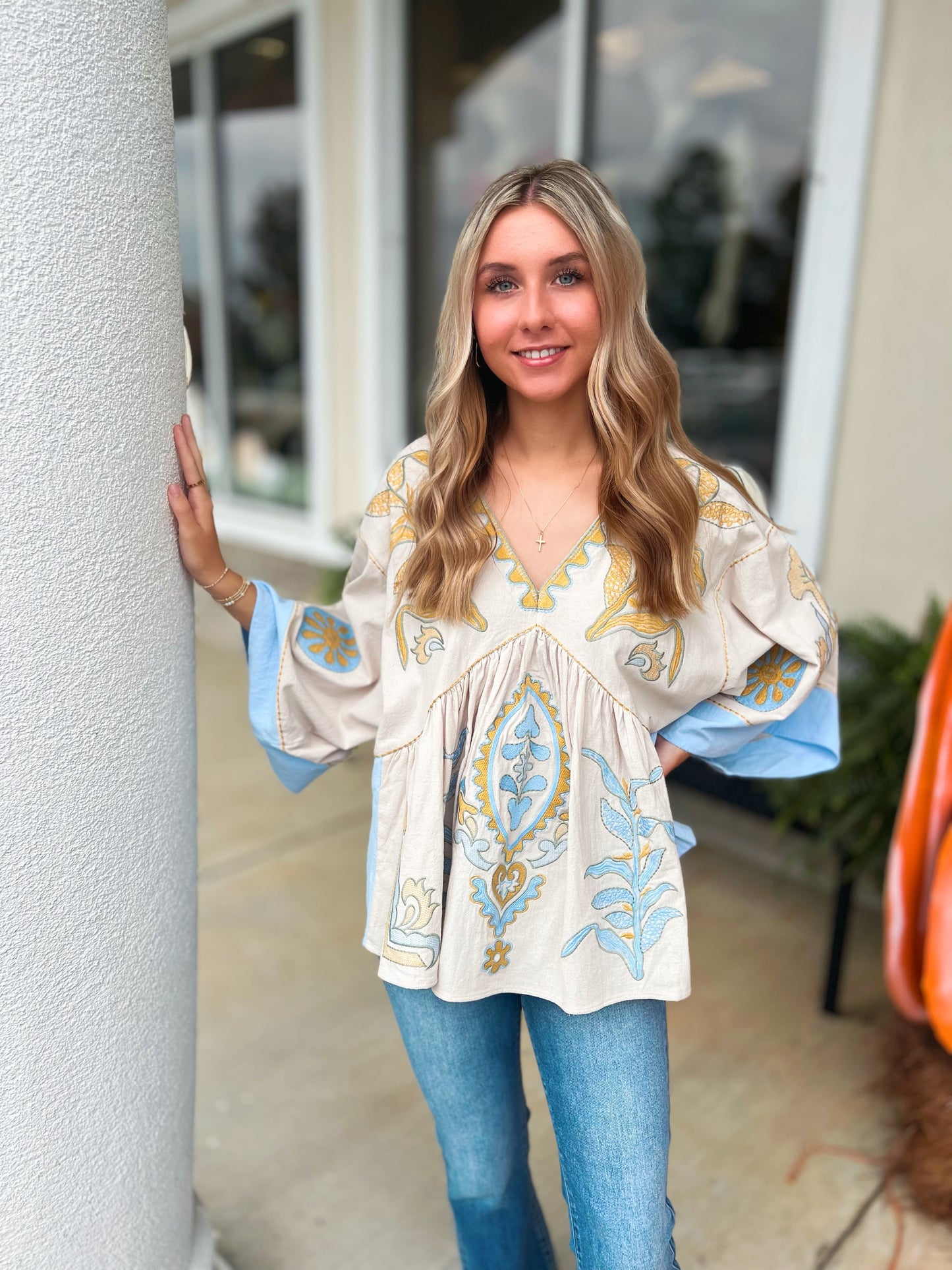 Lindsey Linen Boho Embroidered Top