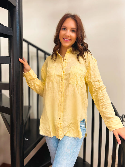 Sasha Soft Washed Crinkled Gauze Button Down Shirt