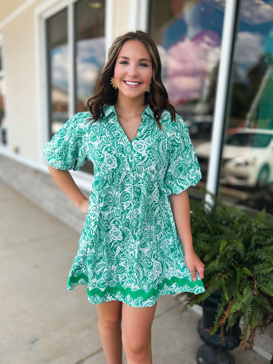 Karla Lynn Paisley Puff Sleeve Mini Dress