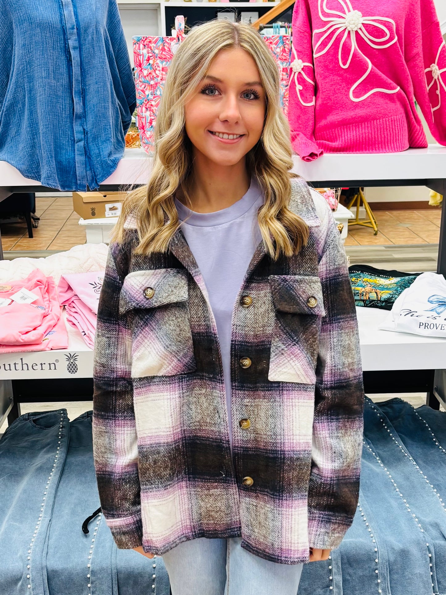 Violet Plaid Shacket