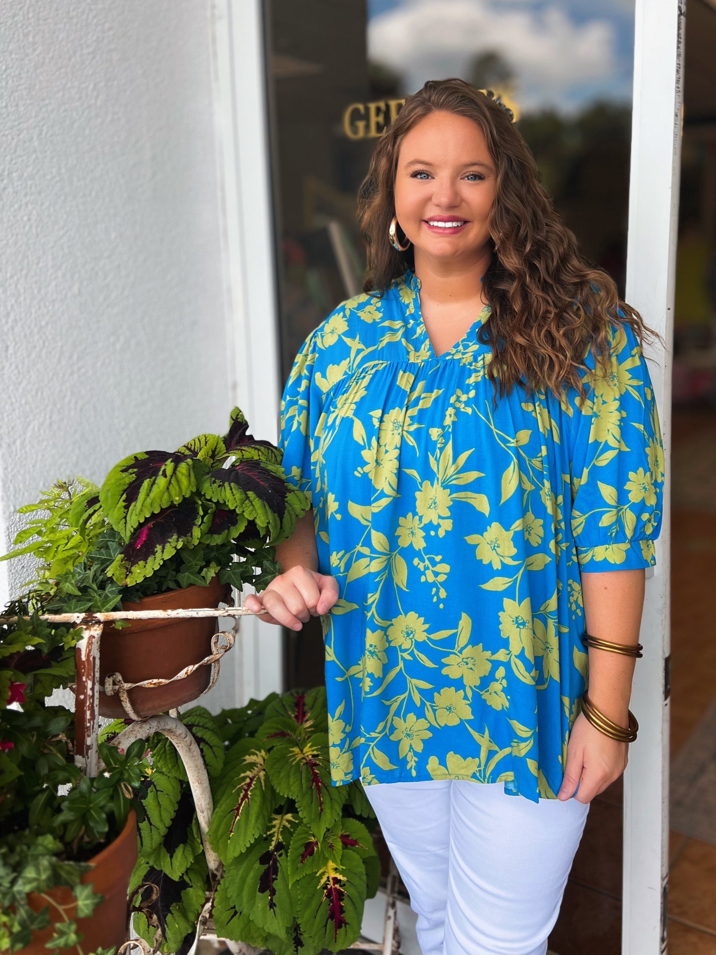 Curvy Summer Blues Floral Top