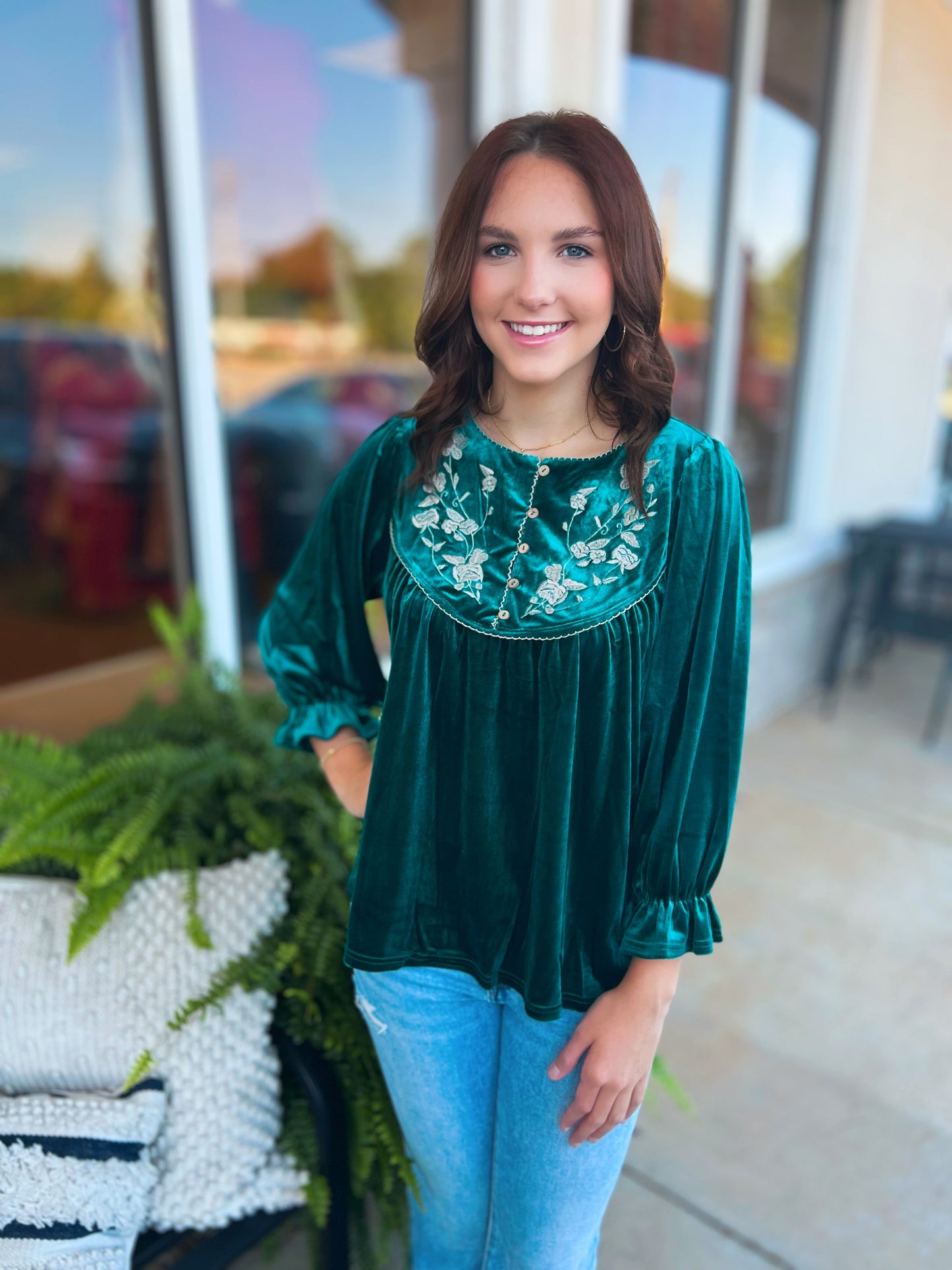 Victoria Velvet Embroidered Top