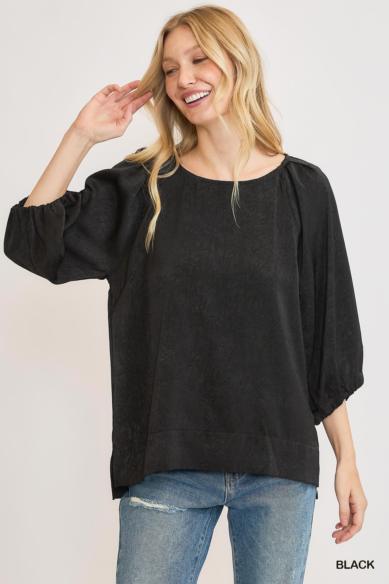 Dani Crinkled Cut Everyday Black Top