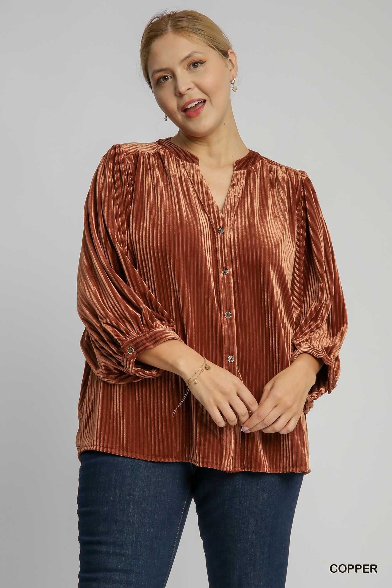 Curvy Gina Textured Velvet Top