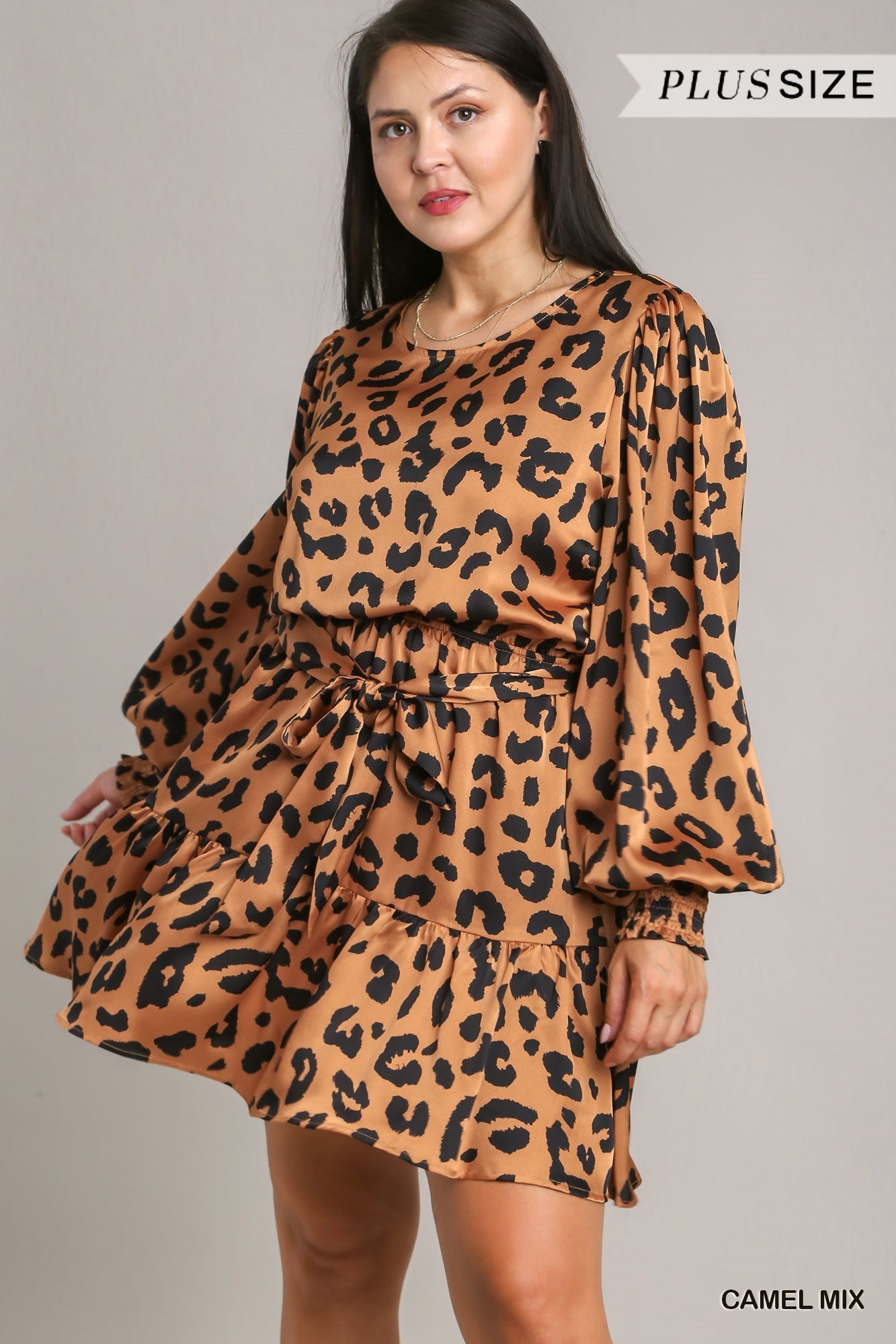 Curvy Sabrina Satin Animal Print Mini Dress