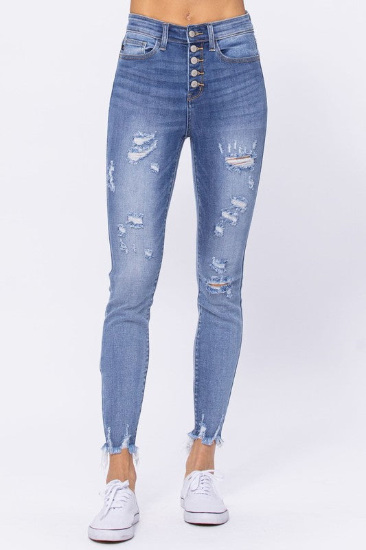 Curvy Judy Blue High Rise Button Fly Skinny Jeans