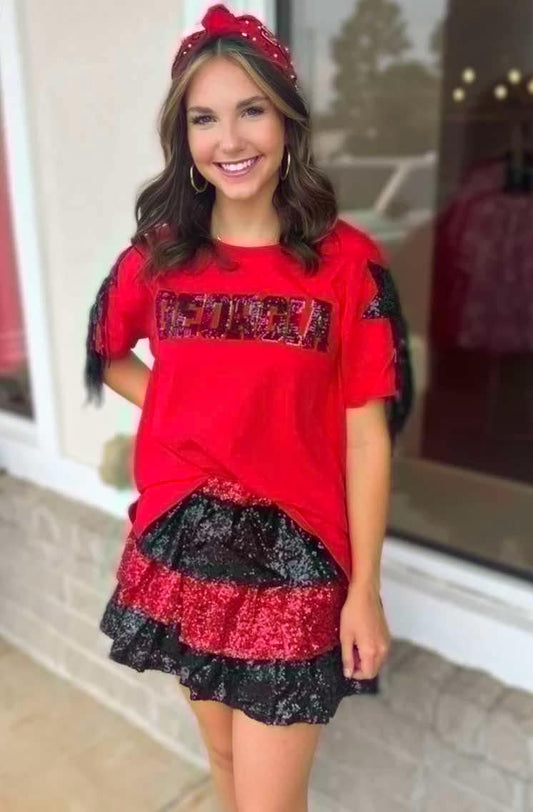 Red and Black Gameday Sequin Skirt