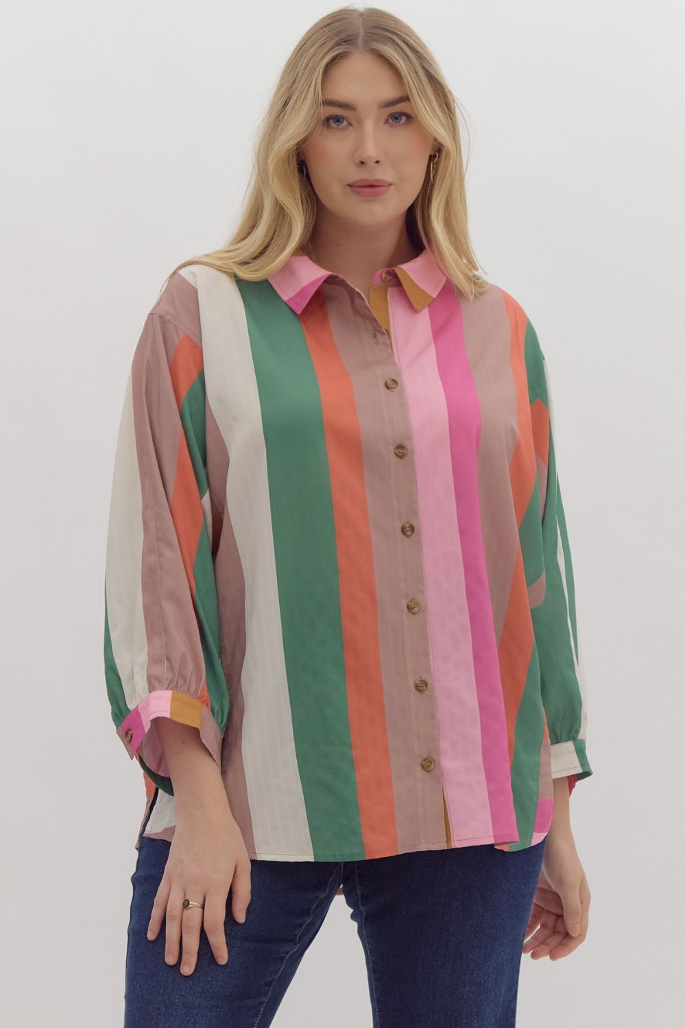 Curvy Stella Striped Button Front Top