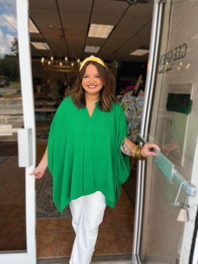 Curvy Sammie Solid Pleats Detail Woven Poncho Top