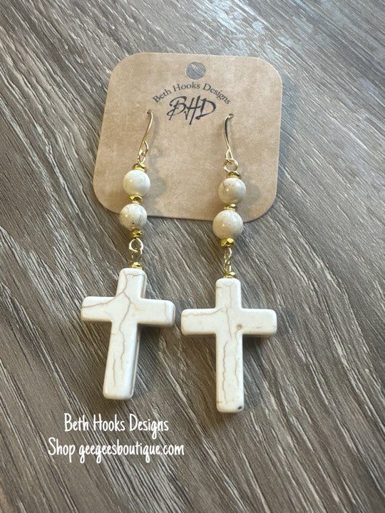 Marble Cross Drop Earrings