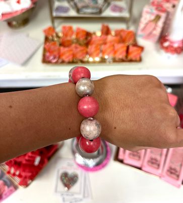 Large Pink Beaded Accent Bracelet