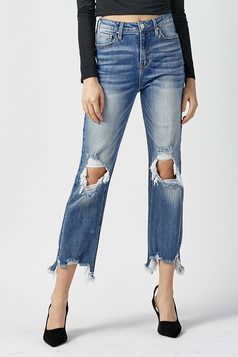 Risen High Rise Straight Cropped Jeans