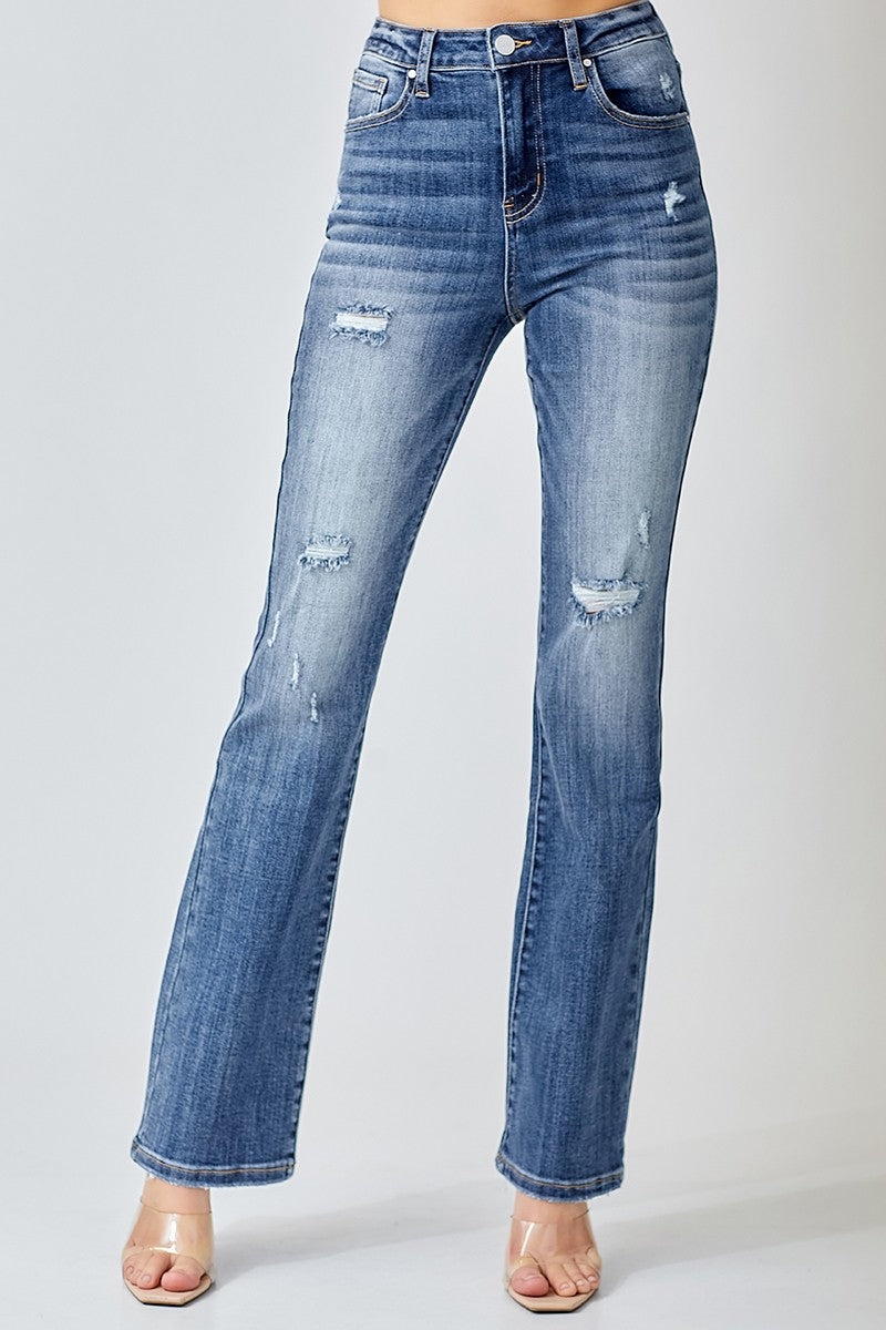 Risen Vintage Washed Long Straight Jeans