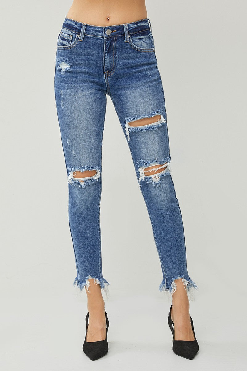 Risen High Rise Distressed Washed Skinny Jeans
