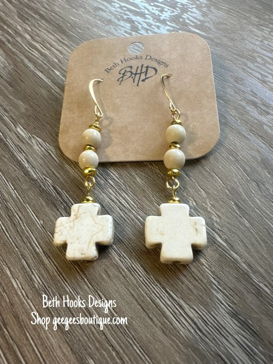 Marble Cross Drop Earrings