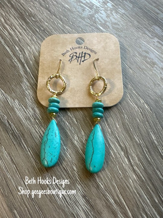 Teal Marble Stone Drop Earrings