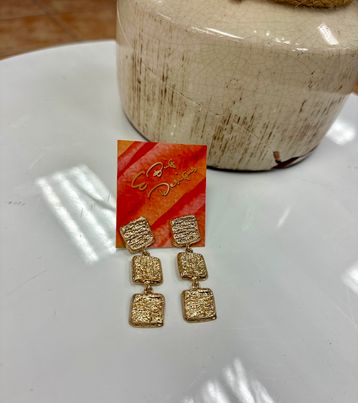 Square Trio Gold Drop Earrings