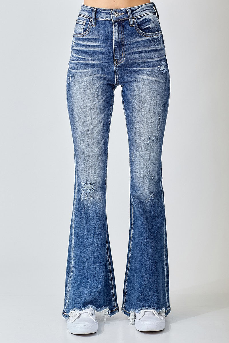 Curvy Risen Vintage Washed Flare Jeans